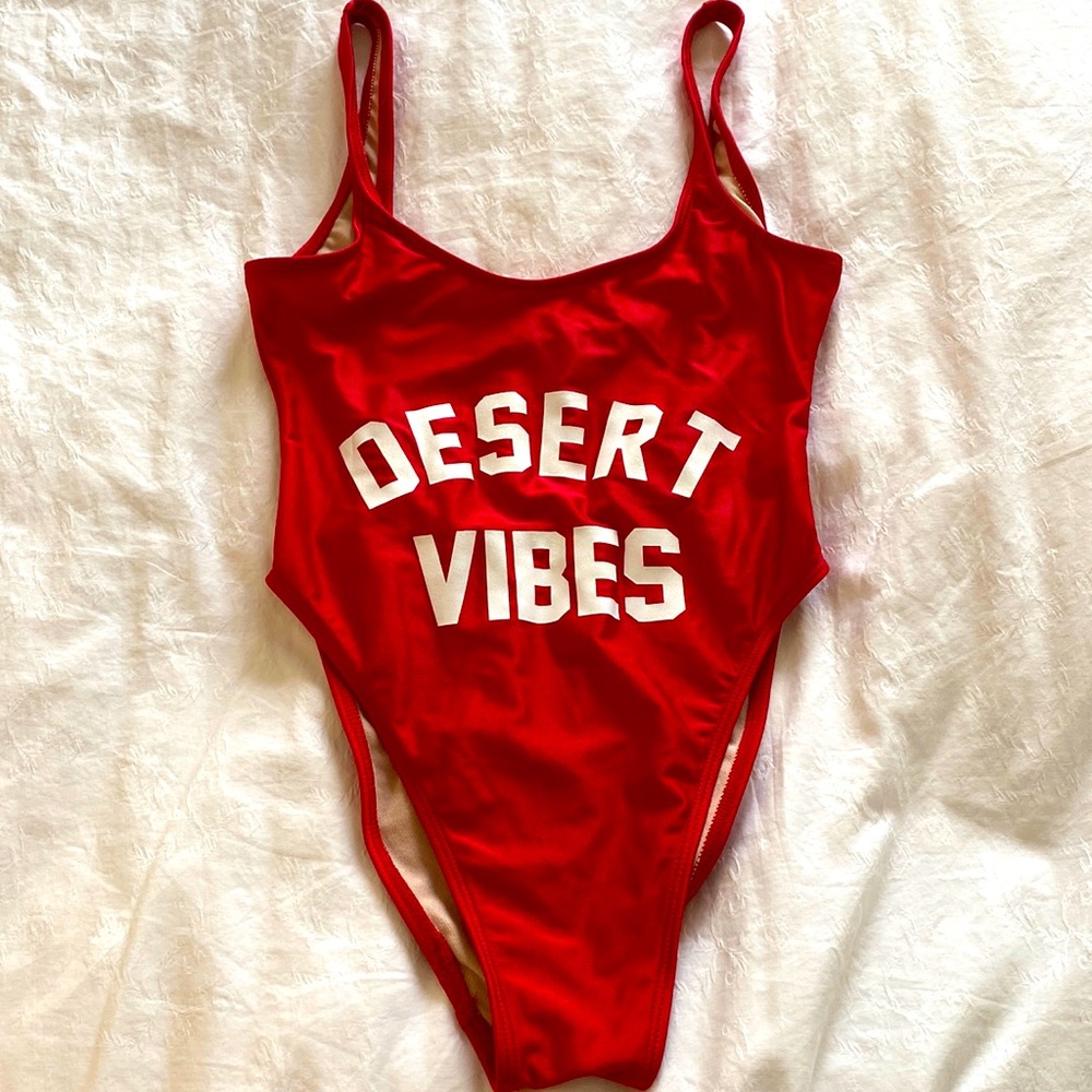 Private Party red one piece swimsuit high cut low back “Desert Vibes”